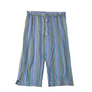 Tree Of Life Womens Striped Cropped Wide Leg Pants Drawstring Lounge Boho Hippie
